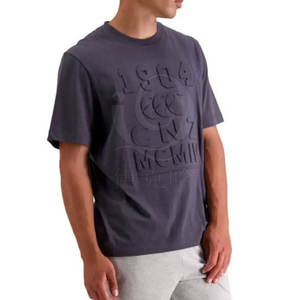 Camiseta de manga corta en relieve con diseño de cuello redondo Camiseta en relieve de mezcla de algodón para hombres con opción de logotipo personalizado - Product Image 3