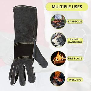 Guantes de soldadura de seguridad para manos Guantes de barbacoa de cuero dividido de vaca con resistencia al calor - Product Image 2