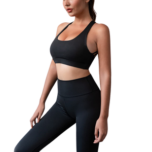 Fabriqué en usine Logo personnalisé 2 pièces femmes entraînement Fitness tenues soutien-gorge de sport Leggings sans couture Yoga Gym salon porter ensemble de vêtements de sport - Product Image 2