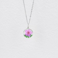 Collier de fleurs séchées véritables, fleurs naturelles pressées faites à la main avec verre épais, bijoux élégants pour femmes