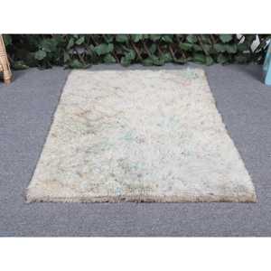 พรมตุรกีโบราณขนาดเล็ก 2x2.7 ฟุต, พรมโมร็อกโกสีขาวทำจากขนสัตว์ - Product Image 4