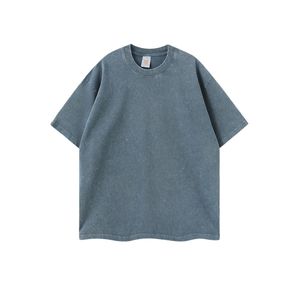 Camiseta cuadrada de gran tamaño lavada con ácido 100% tela de punto de algodón varios colores dobladillo curvo desgastado - Product Image 1