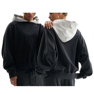 เสื้อมีฮู้ดแขนแร็กแลนสำหรับผู้ชายเสื้อผ้าแนวสตรีทผ้าคอตตอน100% แอซิดสีตัดกัน - Product Image 4