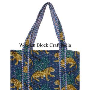 กระเป๋าช้อปปิ้งผ้าฝ้ายพิมพ์ลายเสือ งานแฮนด์เมดสวยงาม กระเป๋าช้อปปิ้งใบใหญ่ กระเป๋าโท้ทผ้าฝ้าย ของขวัญราคาไม่แพงสำหรับผู้หญิง - Product Image 2