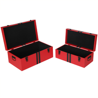 2er-Set Rote und Schwarze Aufbewahrungstruhen aus Litchi-Leder, Stapelbare Dekorative Truhen mit Metallverschluss für Zuhause und Schlafzimmer