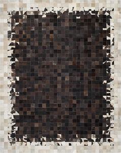 Tapis rectangulaire en cuir de vachette rayé, patchwork cousu à la main, adapté aux animaux domestiques, antidérapant, pour chambre à coucher, salon et prière - Product Image 1