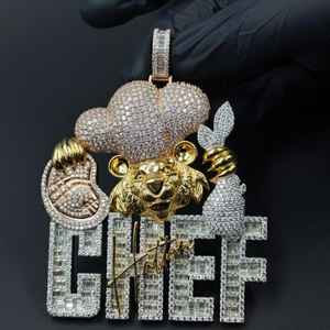 Colgante de Letra CHIEF con Incrustaciones de Moissanita, Chapado en Rodio/Oro sobre Plata 925, Estilo Hip-Hop Hatton, para Fiestas, Colgantes y Dijes - Product Image 1