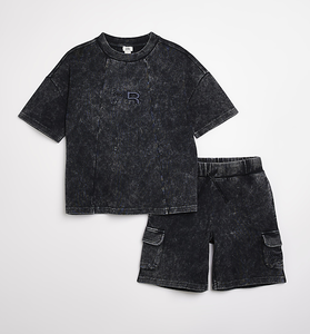 Latest Trending High Street <b>Men's</b> Plus Size 2-Piece Summer Acid Wash Oversized <b>Thermal</b> Printed Tee Sets Distress Embroidery - Product Image 1