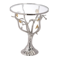 Mobilier décoratif moderne pour la maison Table d'appoint de luxe avec plateau en verre arrondi et support d'angle au design dernier cri