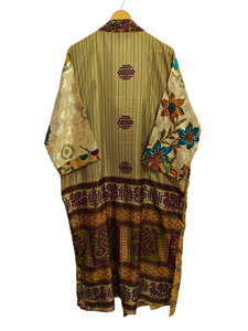 ชุดคลุมอาบน้ำผ้าไหมส่าหรีรีไซเคิลชุดคลุมยาวชุดคลุมสำหรับกลางคืนชุดกิโมโนผ้าไหมส่าหรีแบบรีไซเคิลลายดอกไม้สไตล์วินเทจ - Product Image 5