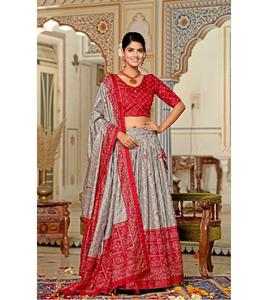 Lehenga Choli traditionnel élégant imprimé |   Tenue de mariée ethnique indienne artisanale en soie Tussar de qualité supérieure pour mariage et festivals - Product Image 1
