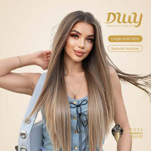 Perruque synthétique Rebecca-DWY de 30 pouces sans colle pour femmes, perruque longue ondulée effet mouillé avec dentelle transparente dégradée blonde, 136 Lace Front - Product Image 2
