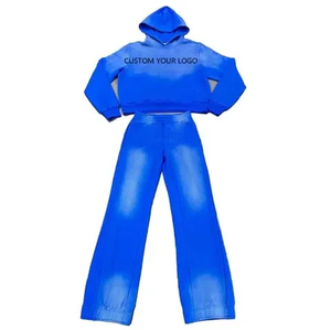 Conjunto Deportivo de Sudadera con Capucha y Pantalones de Chándal Vintage con Lavado Ácido y Logotipo Bordado con Parches Desgastados Personalizados al por Mayor para Hombre - Product Image 5