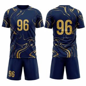 Uniforme de Fútbol Personalizado en Mármol Azul Marino y Dorado, Sublimado, 100% Poliéster, Secado Rápido, Conjunto de Camiseta y Pantalones Cortos, Venta al Por Mayor - Product Image 1