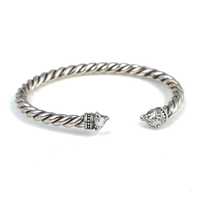 Brazalete Unisex de Plata de Ley 925 con Cabeza de Lobo Pequeña y Diseño Trenzado |   Joyería Turca Hecha a Mano, Marca NUSRET, Moderna, 6.2cm, 19.14g