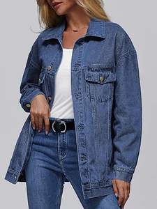Spring Autumn <b>Women</b> <b>Cropped</b> Loose Plus Size <b>Denim</b> <b>Jackets</b> Casual Solid Color Acid Washed Jeans <b>Jacket</b> Cotton Jean Outwear <b>Jacket</b> - Product Image 3
