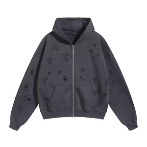 Nouvel Arrivage Sweat à Capuche Unisexe Thermique Personnalisé avec Fermeture Éclair, 420 g/m², Coupe Droite, Ourlet Brut, Oversize, Effet Délavé Soleil et Broderie Vieillie - Product Image 1
