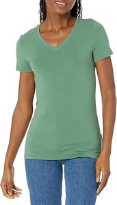 Approvisionnement d'usine de haute qualité T-shirt pour femmes couleur unie col en V couleur unie à manches courtes T-shirt pour femmes en gros - Product Image 2