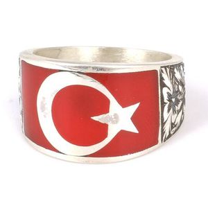 Anillo de Plata de Ley 925 Hecho a Mano con Diseño de Estrella y Luna Creciente Grabado en Rojo, Inspirado en el Islam, para Regalos Religiosos - Product Image 5