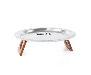 Plateau de service de nourriture en aluminium martelé avec support de travail en bois et vadrouille plateau de service de chocolats de la meilleure qualité - Product Image 5