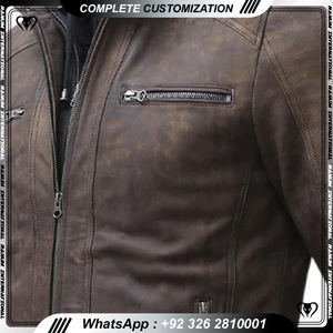 แจ็คเก็ตหนังวัวแท้ 100% คุณภาพสูง คอตั้ง สำหรับฤดูหนาว สีดำล้วน กันน้ำ เป็นมิตรกับสิ่งแวดล้อม แฟชั่นผู้ชาย สั่งทำได้ MOQ ต่ำ - Product Image 5