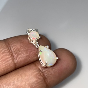 Ethiopian Vintage Style Stainless Steel Silver Plated <b>Pendant</b> Handmade Multi-Fire Opal Gemstone Religious Christian <b>Charm</b> - Product Image 3