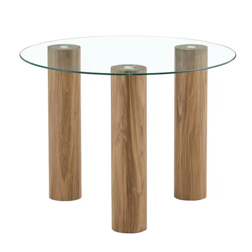 İskandinav fabrika fiyat Modern yemek odası mutfak mobilya ahşap taban ile yuvarlak temperli cam yemek masası