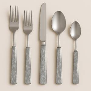 New mirrored steel flatware set plain green resin handle cutlery 5 pcs stainless steel tableware spoon <b>fork</b> <b>knife</b> elegant dining - Product Image 2