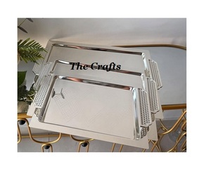 Bandeja de Servir de Acero Inoxidable Martillada con Asas de Hoja, Bandeja para Alimentos en Color Plata y Dorado - Product Image 5