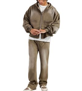 ชุดวอร์มวินเทจปี 2026 เสื้อฮู้ดดี้และกางเกงขาสั้นผู้ชาย ชุดสเวตสูทลายฟอกสี ชุดแทรคสูท สกรีนลายตามสั่ง ผลิตตามแบบ OEM ชุดแทรคสูทแบบมีเชือกผูกสำหรับฤดูหนาว - Product Image 5