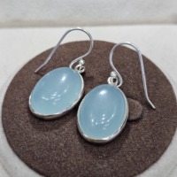 Pendientes de diseñador de moda de Plata de Ley 925, excelente calidad, Calcedonia azul, piedra preciosa, diamante, forma ovalada, regalo único de oro
