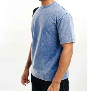 T-shirt tricoté vintage délavé à l'acide pour hommes, 100% coton, décontracté, coupe classique, col rond, séchage rapide, respirant, style urbain, vente en gros - Product Image 2