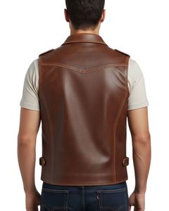 Chaleco de Cuero Genuino para Hombre, Color Marrón, Cuatro Bolsillos con Botón Frontal e Impermeable - Product Image 5