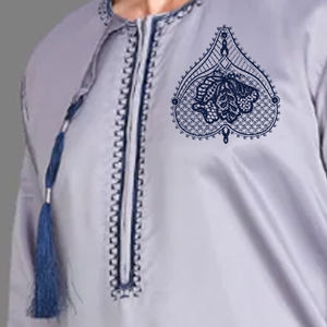 Factory Price Casual Fashion Solid Color Simple Embroidery Regular Fit <b>Men</b> <b>Arabic</b> Satin Muslim Thobe Made in Pakistan - Product Image 4