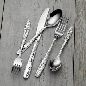 Ensemble de couverts de cuisine 5 pièces au design martelé fourchette couteau à beurre cuillère à dessert couverts en acier de qualité supérieure pour la salle à manger et la cuisine - Product Image 4