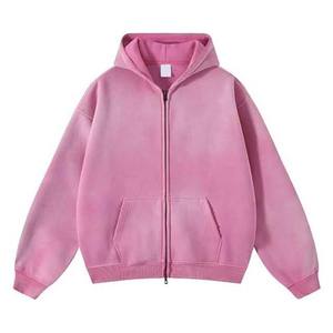 เสื้อฮู้ดแบบมีซิปสำหรับผู้ชายเสื้อฮู้ดและเสื้อกันหนาวมีฮู้ดผ้ากรดวินเทจพิมพ์โลโก้ออกแบบได้ตามต้องการ - Product Image 5