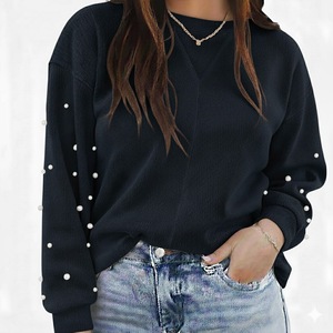 Sudadera de Manga Larga con Cuello Redondo para Mujer, Estampada en Fábrica, Personalizada, 100% Algodón, Transpirable, Ecológica, Informal de Invierno, Estilo Murciélago - Product Image 1