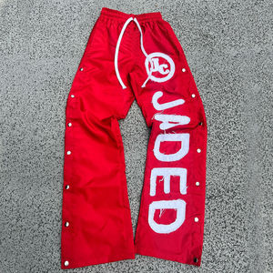Custom High Street 100% tela de nailon a prueba de viento remache diseño desgastado bordado holgado ajuste pantalones de chándal de pierna recta para hombres - Product Image 4