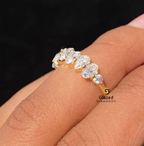 Eye Catching Designer Oval And Pear Cut Moissanite Half Eternity Wedding Band <b>Crafted</b> From 925 Sterling Silver - Product Image 4