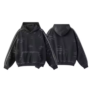 Sweats à capuche surdimensionnés en coton biologique 100% personnalisés pour hommes, vêtements de rue déchirés en détresse, tenue décontracté pour l'hiver - Product Image 4