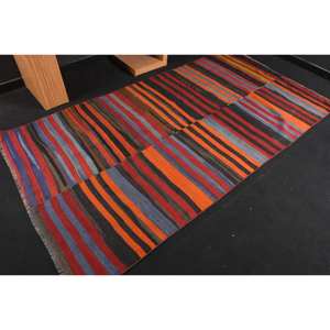 Tapis turc classique de style bohème Orange rouge 4.4x8.4ft laine patchwork avec support en latex pour motif rectangle de chevet d'entrée - Product Image 2