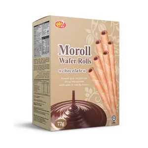 美味的Win2盒装Moroll威化卷，带巧克力馅料，72克，带有温和的奶油和松脆的质地