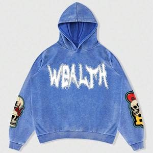 Blouson zippé tendance pour homme, style streetwear vintage, en molleton épais, avec impression DTG, fermeture éclair, en French Terry, délavé à l'acide et effet usé - Product Image 6