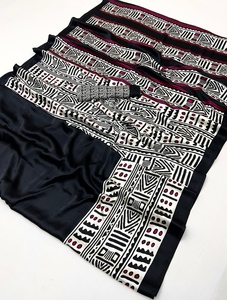 Dernier modèle de sari en soie satinée lourde et magnifique pour femmes avec bordure en dentelle perlée Fabriqué en Inde - Product Image 5