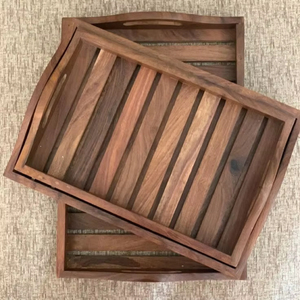 BANDEJA DE SERVICIO ÚNICA HECHA A MANO CON ASAS, Bandeja de desayuno de BAMBÚ Bandejas de madera Plato de servicio decorativo para comer - Product Image 1