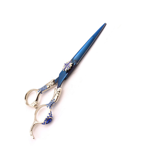 Ciseaux de coiffeur à finition plasma bleue avec finition argentée Poignée de conception fantaisie Ciseaux de coupe de cheveux professionnels en acier inoxydable - Product Image 6