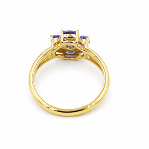 Anillo Floral de Tanzanita, Plata de Ley 925, Tono Dorado, Inspirado en la Flor de Lungwort, Anillo de Piedra Preciosa Ovalada Redonda para Mujer - Product Image 4