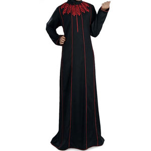 Abaya en bloc de couleur teintée en noir uni robe musulmane turque Abaya musulmane modeste islamique abaya de poitrine brodée rouge personnalisée pour femmes - Product Image 2