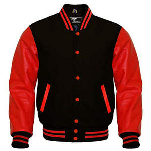 Chaqueta Clásica de Moda para Hombre, Estilo Letterman, Mangas de Cuero Rosa, Cuerpo de Lana Roja, Chaqueta de Manga Larga Unisex - Product Image 5