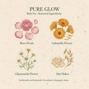 حليب استحمام مغذي من بيور جلو مع بتلات الورد وزهرة الأقحوان ورقائق الشوفان والشامبو - منتج تجميلي وهدية عشبية للنقع والاسترخاء - Product Image 4